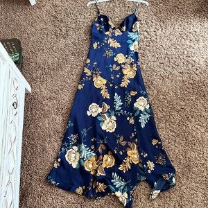 Navy blue floral midi dress